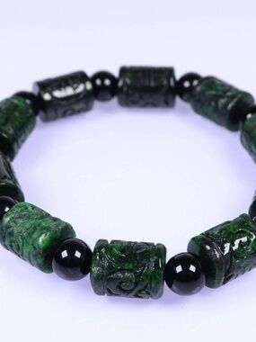 Certified Green Natural A Jade Jadeite Moire 13.7*10 mm Bead Bracelet 手链